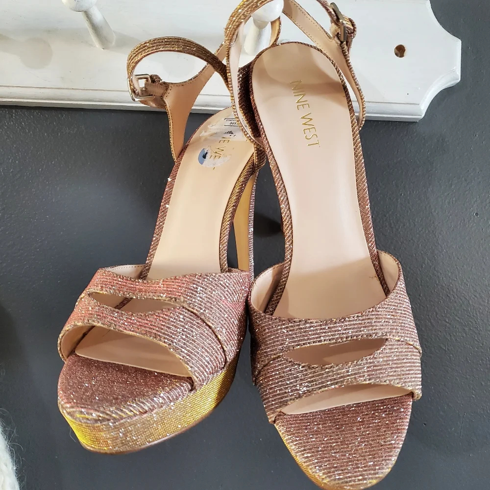 NINE WEST Ditch Him Platform Glitter Heels 8.5